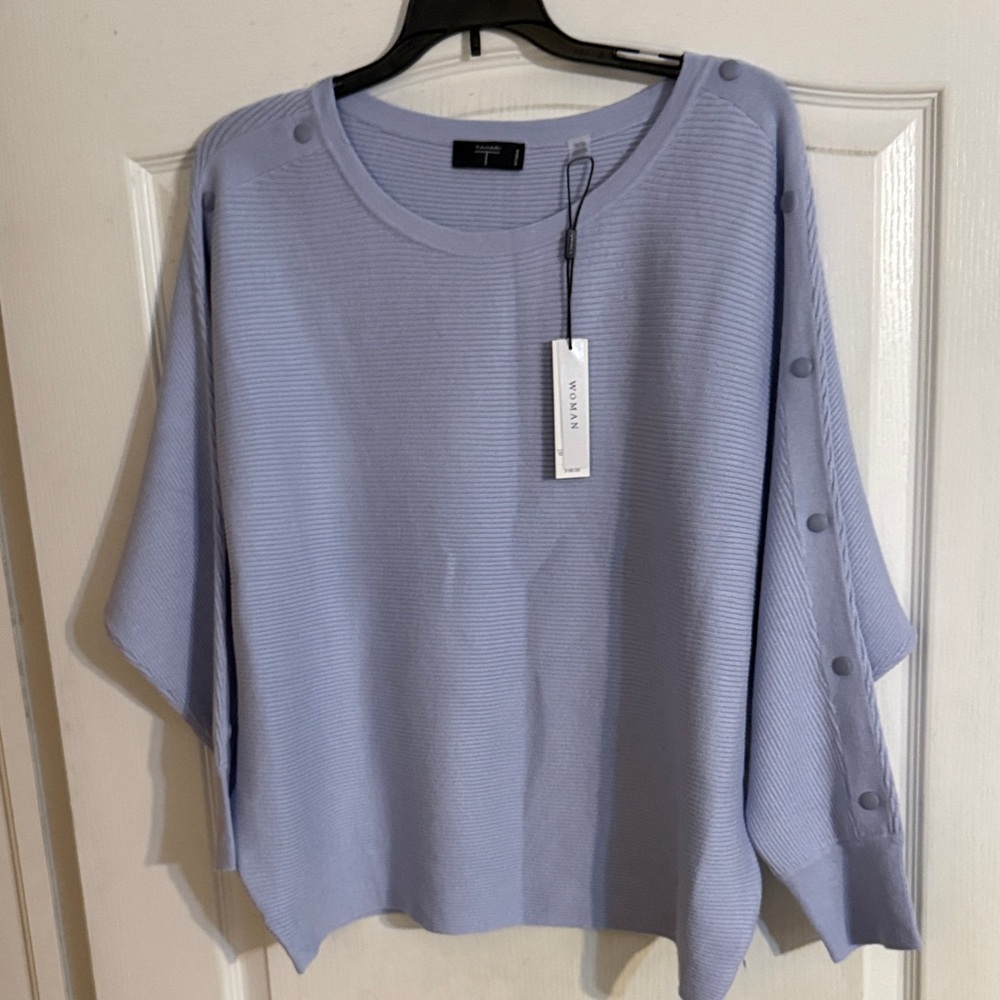 T Tahari Soft Blue Buttoned Sweatshirt